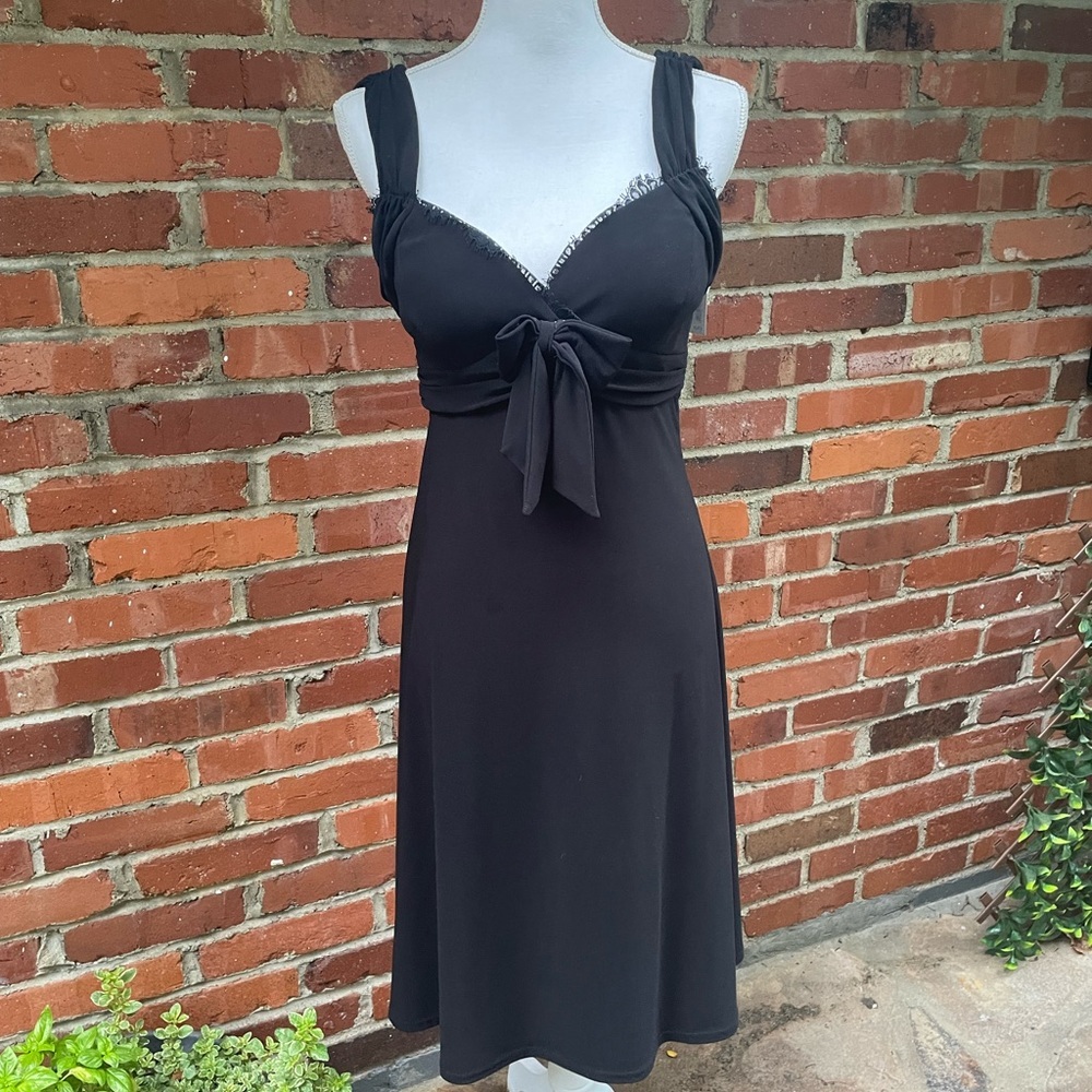 New NWT Joseph Ribkoff Black Lace Top A-line Fit Flare Dress Gown Stretch Midi